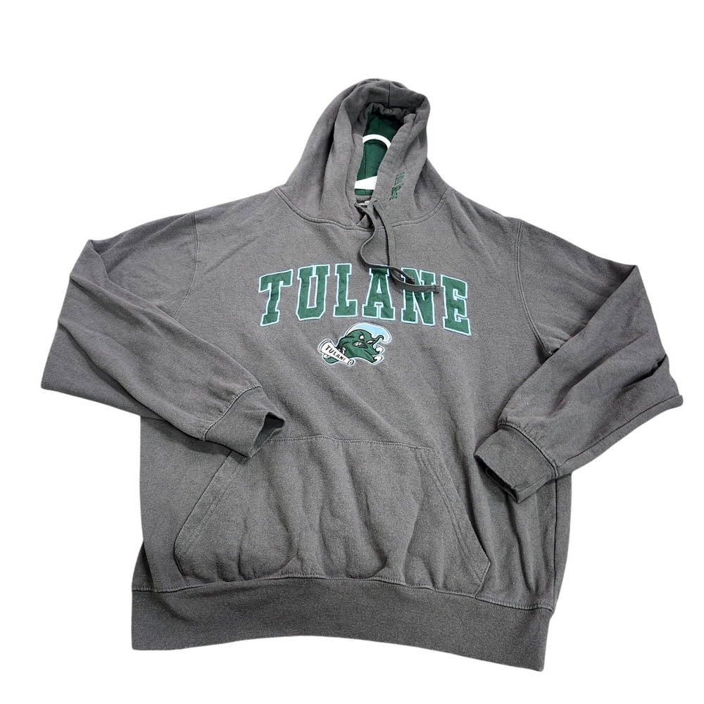 TULANE MENS L GREY NCAA HOODIE COLOSSEUM EUC